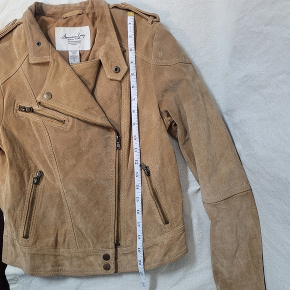 Brown Genuine Suede Leather Crop Moto Jacket Lined, American Rag Women’s Small - Picture 8 of 10